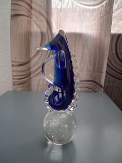 Blue Murano Style Glass Seahorse Figurine