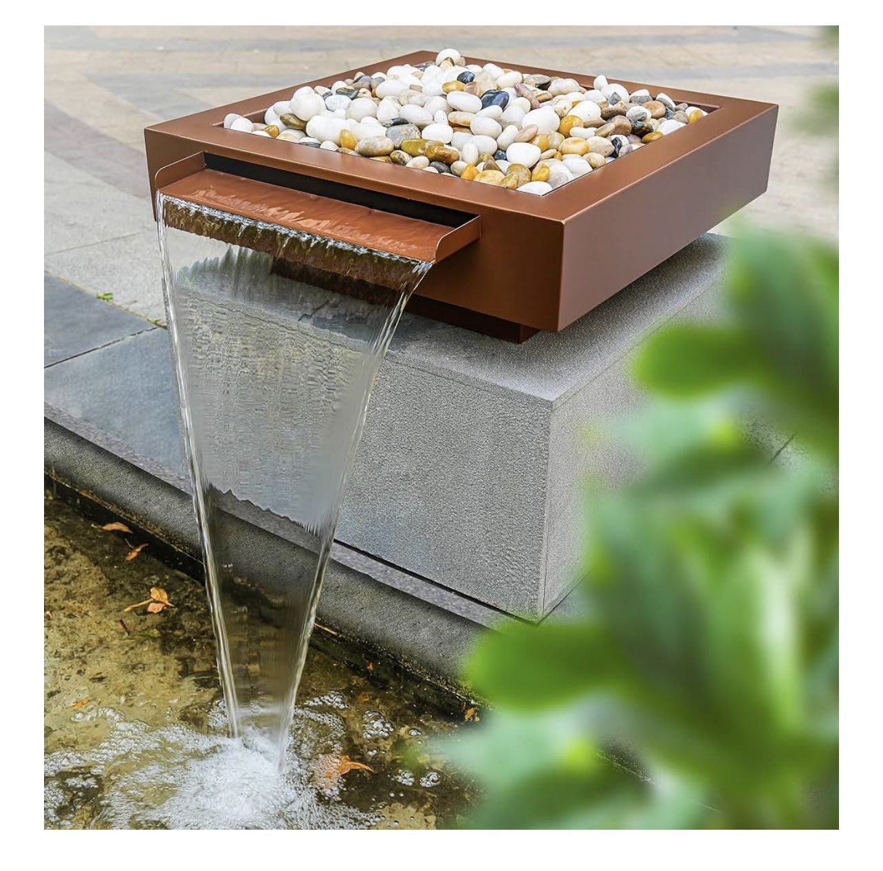 PONDO 24'' Stainless Steel Square Garden Water Bowl with Overflow for Water Features Outdoor Ponds and Landscaped Areas New - All parts included