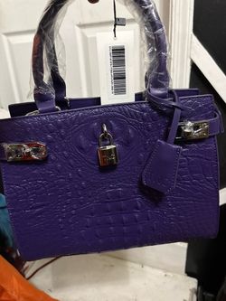 Tote&carryPurple Croc-Embossed Structured Handbag with Lock