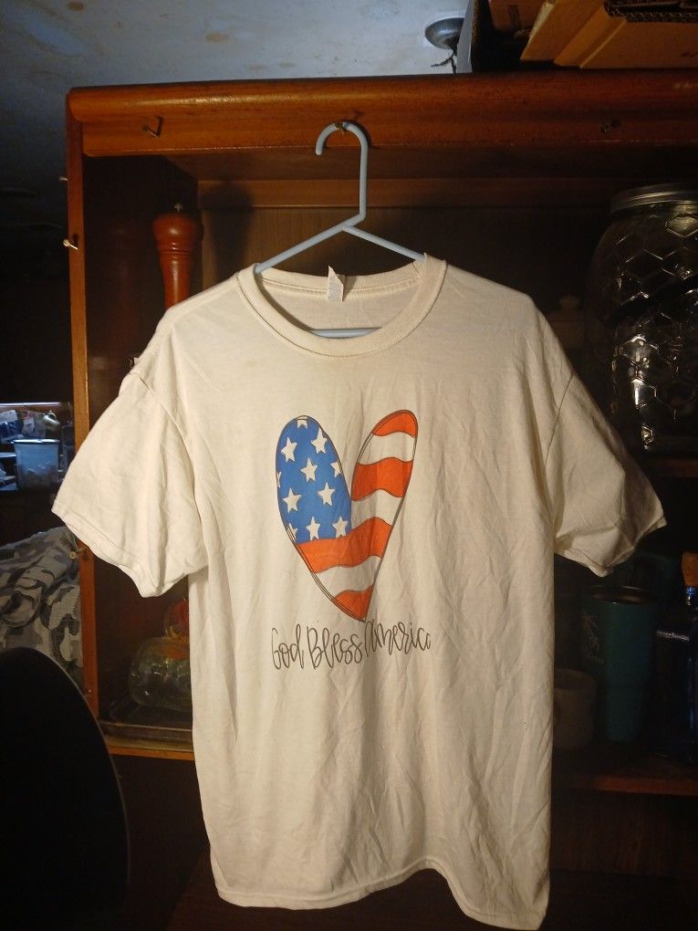 Jerzees Dri-power Large White God Bless America T-Shirt-good