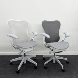 LIKE NEW HERMAN MILLER MIRRA 2 CHAIRS, BEAUTIFUL WHITE FRAME, BOTH HAVE LUMBAR SUPPORT! 