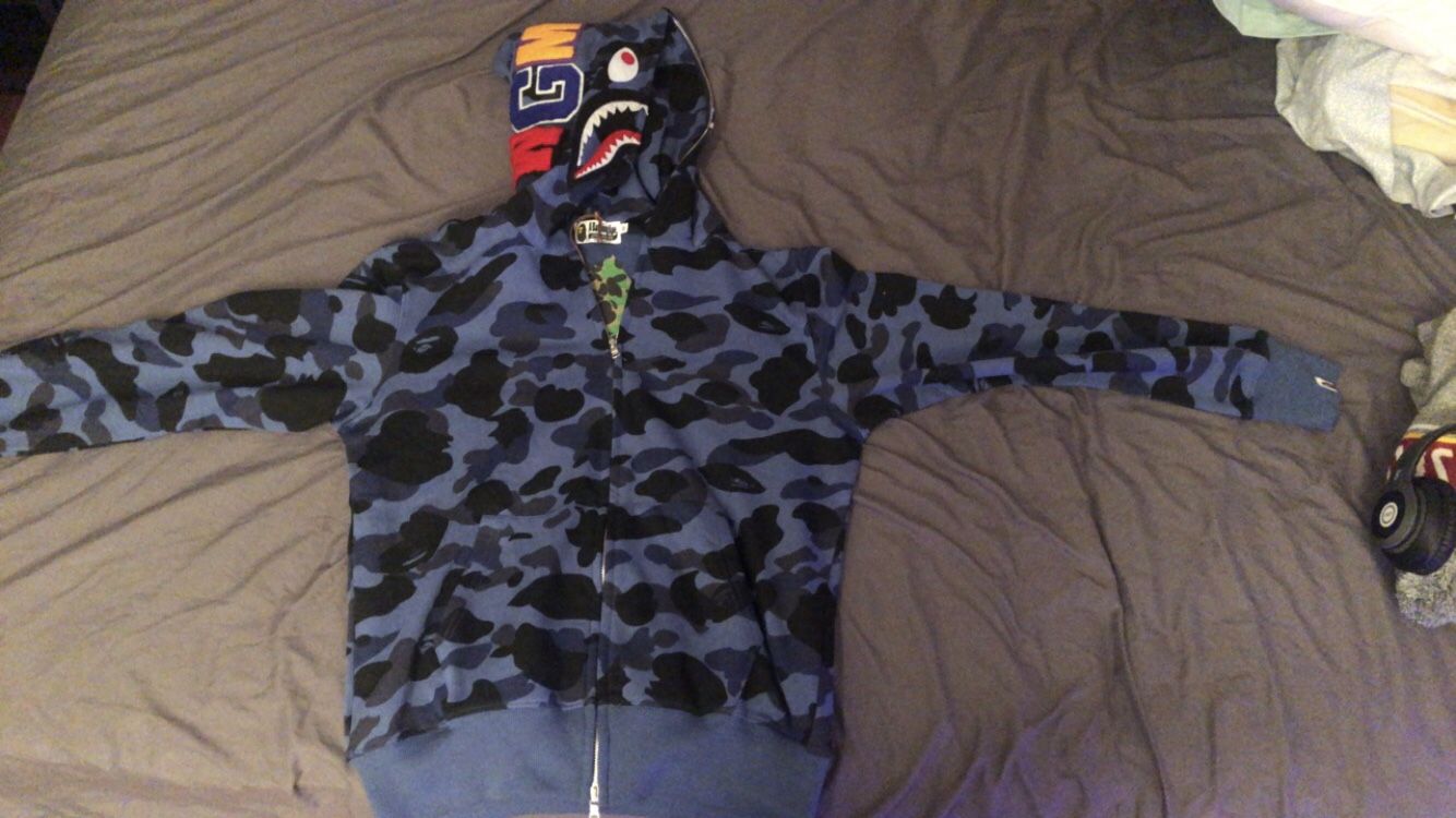 BAPE Color Camo Shark Full Zip Hoodie BLUE for Sale in Artesia