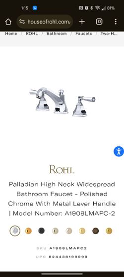 Palladian High Neck Widespread Bathroom Faucet - Polished Chrome With Metal Lever Handle

