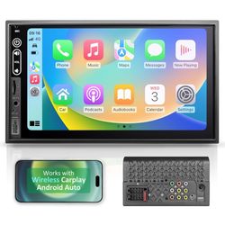 Double Din Car Stereo Compatible with Wireless Apple Carplay, Android Auto - 7" Touch Screen Car Audio Receiver with Bluetooth, AUX, FM Car Radio 