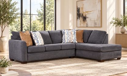 Dark Gray Fabric Sectional Sofa with Chaise ( Modern Home Furniture)