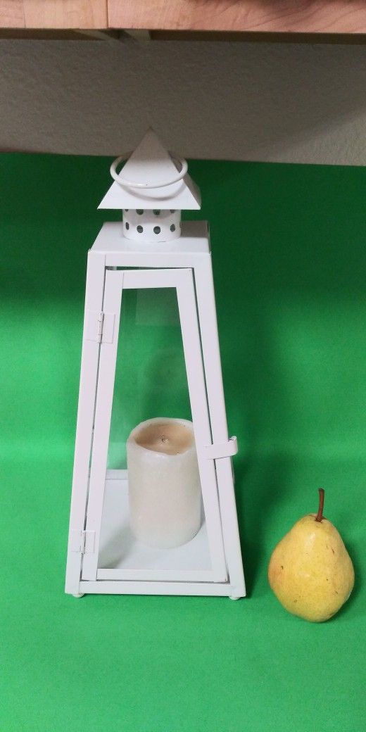 Metal Lantern. White. 17"