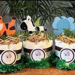 3 JUNGLE themed baby shower Diaper Cakes 