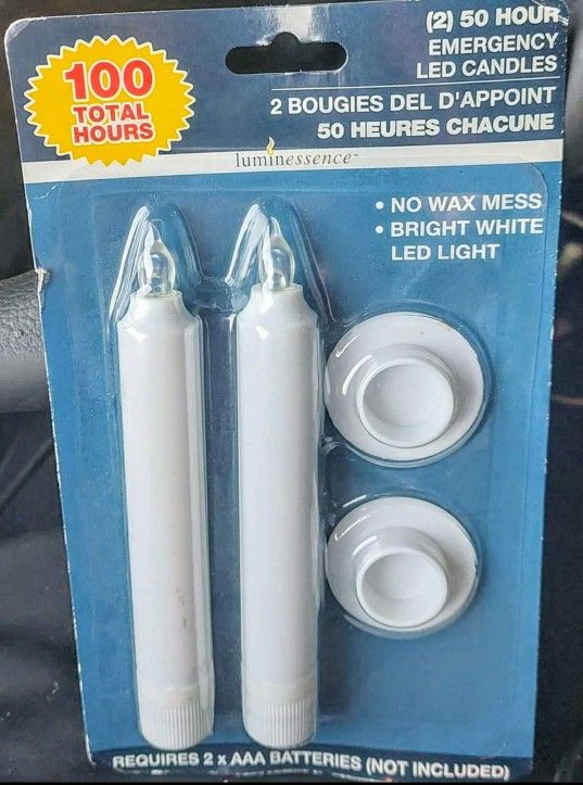 (2) NEW 50 Hour Emergency LED Candles, Bright White, Requires 2 x AAA Batteries, Sell $6