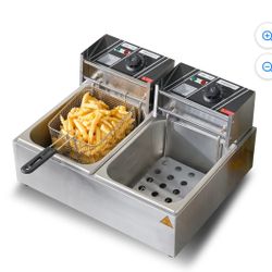 5000W 2-Basket Commercial Electric Deep Fryer, Stainless Steel