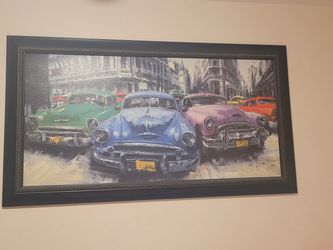 Framed Classic Cars Street Scene Wall Art