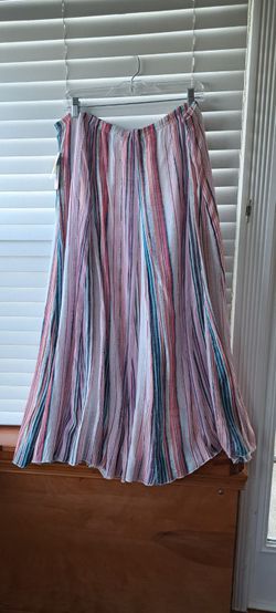 Zac & Rachel White Multi Stripe Linen Slub Maxi Skirt Women’s XL NWT