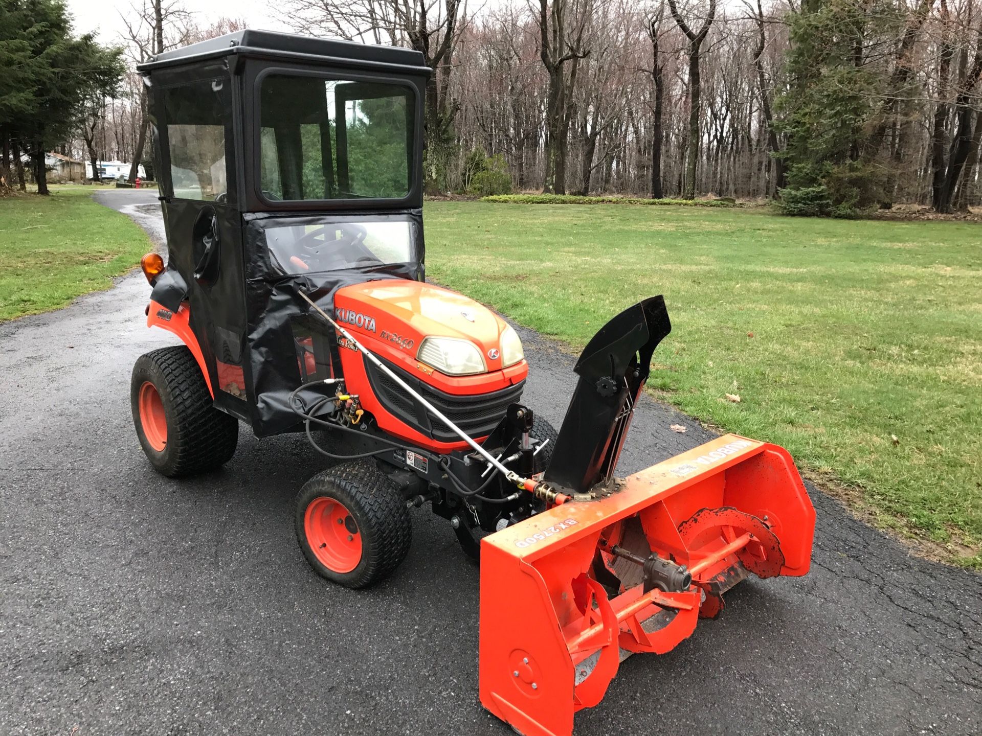 Kubota BX2660 26 HP tractor with 60” mower deck, front snow blower