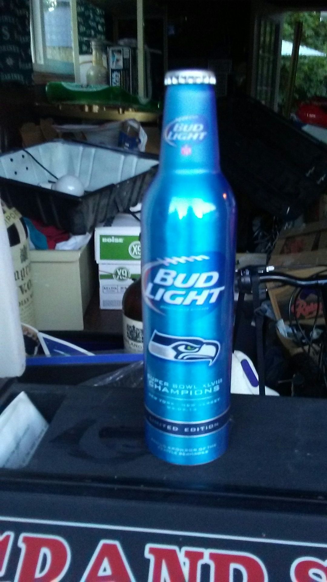 Seattle seahawks bud light aluminum bottle Superbowl.