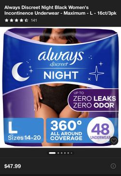 Brand new, unopened packs of Always Discreet Night Underwear LARGE