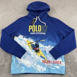 NWT POLO RALPH LAUREN Men POLO 67 Expedition Blue KAYAK Fleece Hoodie! L! $248!