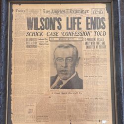Woodrow Wilson Death Newspaper Print