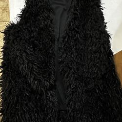 Girls Self Esteem Black Furry Vest  Size XL  