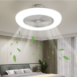 18” Bladeless Ceiling Fan, Low Profile Ceiling Fan with Light, Ceiling Fans with Lights and Remote, Enclosed Ceiling Fan, 6-Level Wind Speed, 3-Color