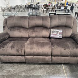 CHOCOLATE PADDED SUEDE RECLINER SET. 