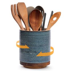 360° Rotating Extra Large Cooking Utensil Holder, 7.6" Kitchen Utensil Holder for Countertop, Utensil Crock for Farmhouse Kitchen Decor, Ceramic Stabl