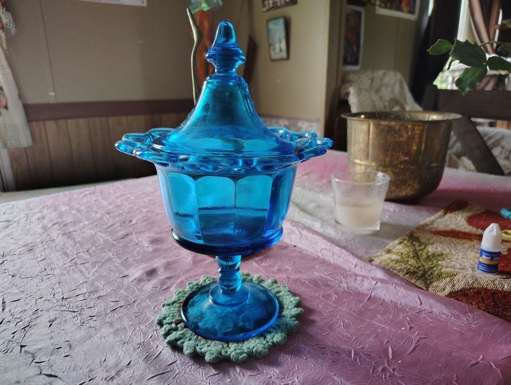 Vintage Blue Glass Candy Dish