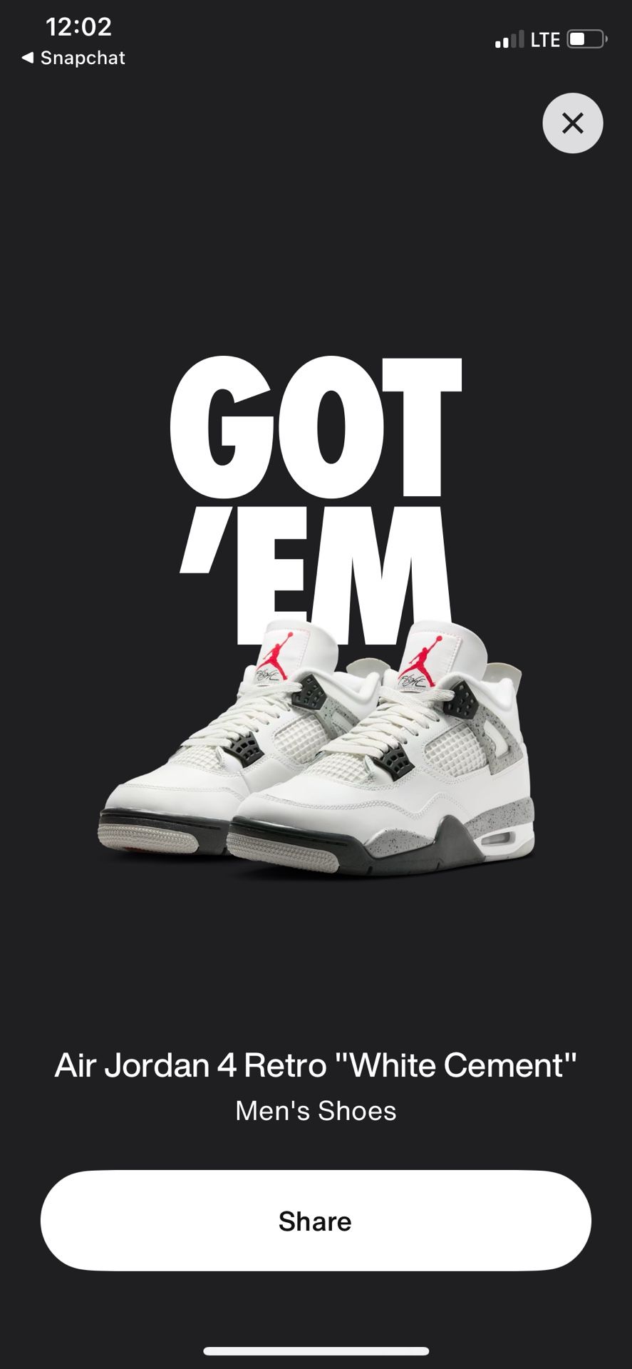 Jordan 4 White Cement 2025 Size 12
