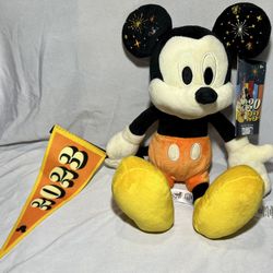 Brand New 11” Mickey Mouse Plush With 2023 Pennant 