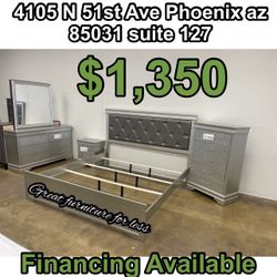 King Size Bedroom Set Include Bed Frame Dresser Mirror Chest And 1 Nightstand Brand New