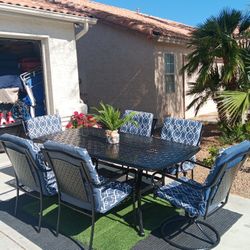 Patio Set Table And 6 Chairs With Cushions And New Umbrela 