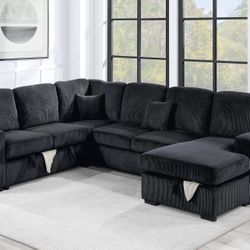 Brand New Comfy Corduroy Sectional Set W/Pullout 