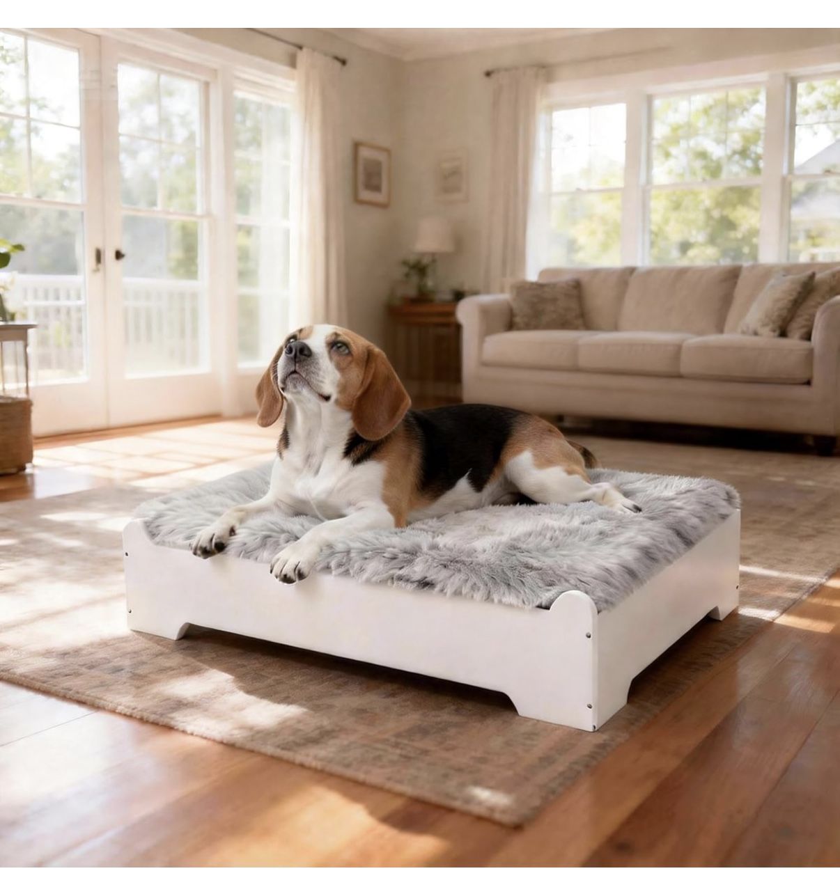 Medium Elevated Wooden Dog Bed Frame with Cushion, Raised Dog Couch Sofa 32x 24 Up to 50lbs