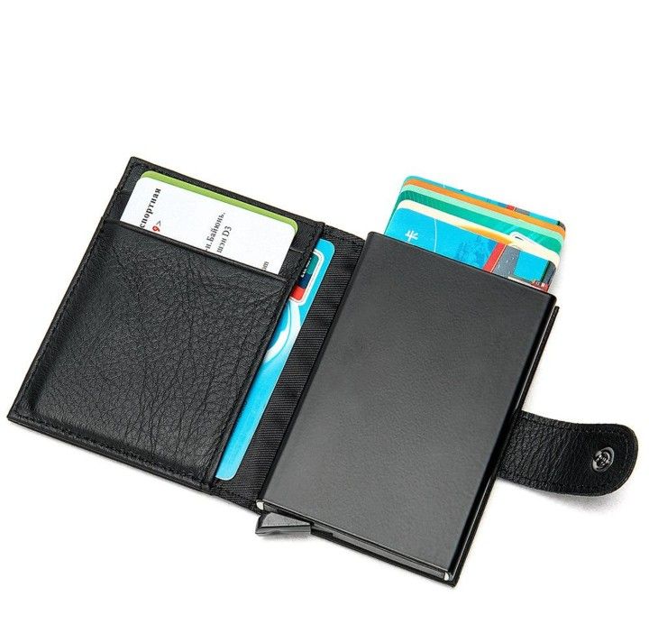 Cool RFID Black Leather Men's Card Holder Card Bifold Small Wallet For Men