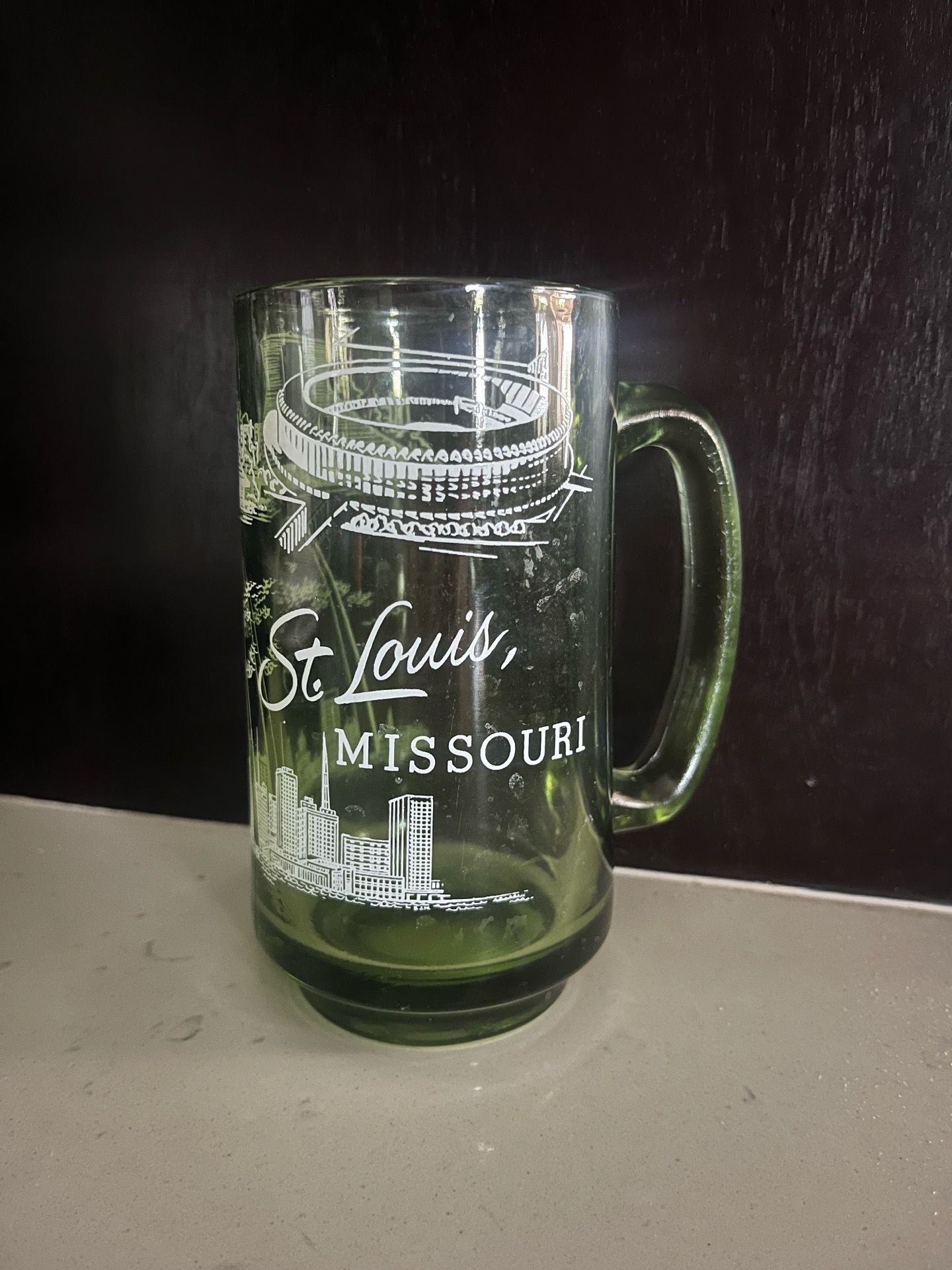 Vintage Green Glass Mug Stein
