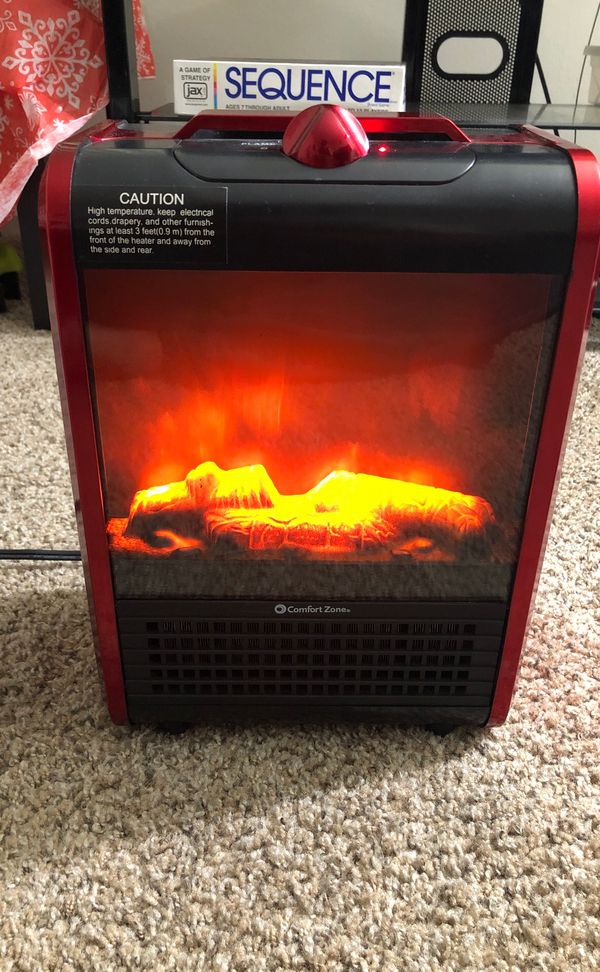 Comfort Zone Mini Ceramic Electric Fireplace Stove Red 3d Fan