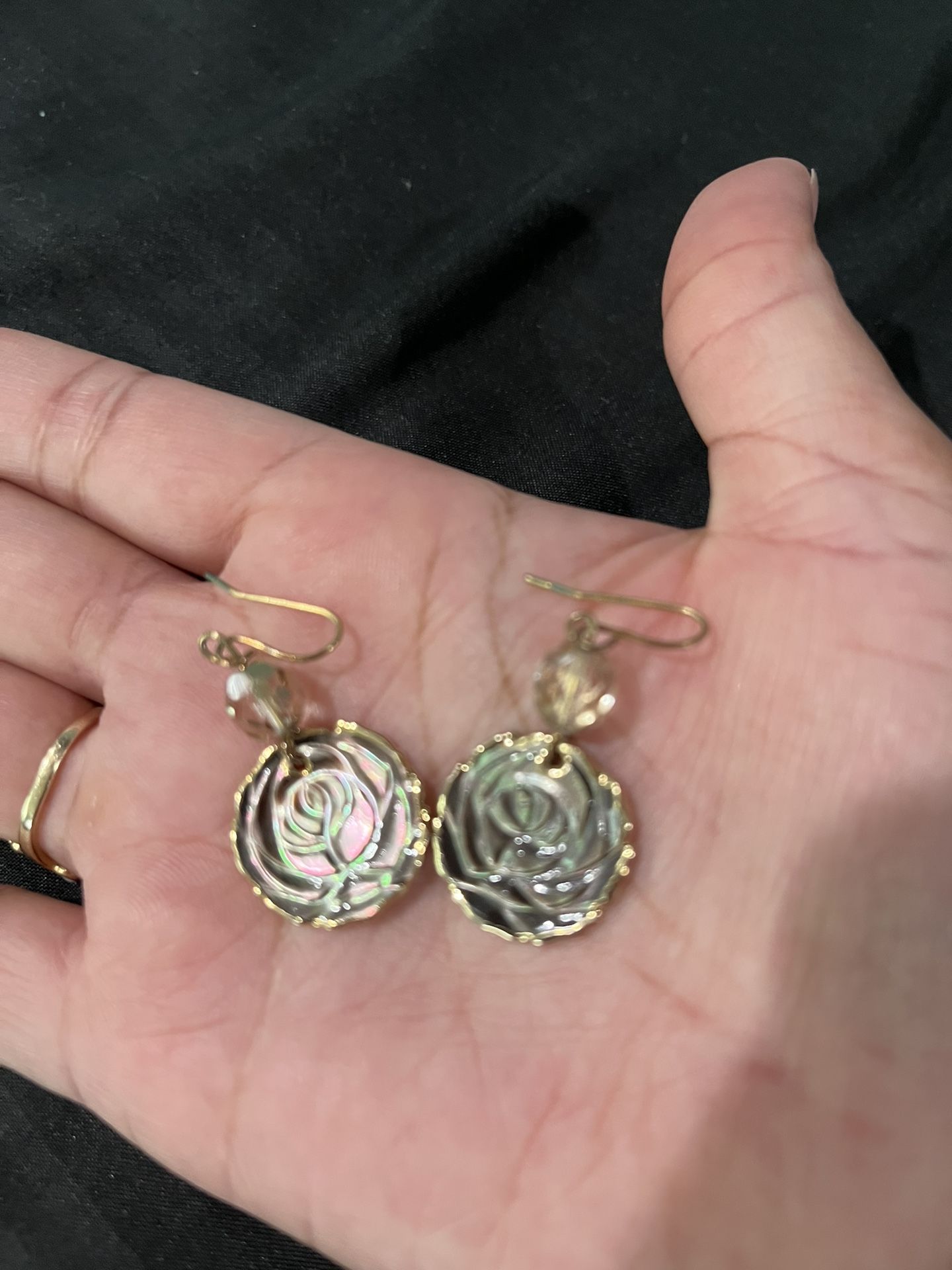 Gold Plated Rose Mother Of Pearl Earrings 