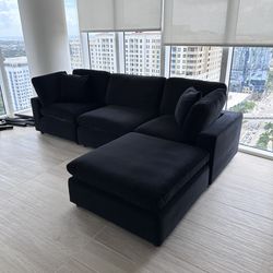 New Black Velvet Cloud Couch Sectional