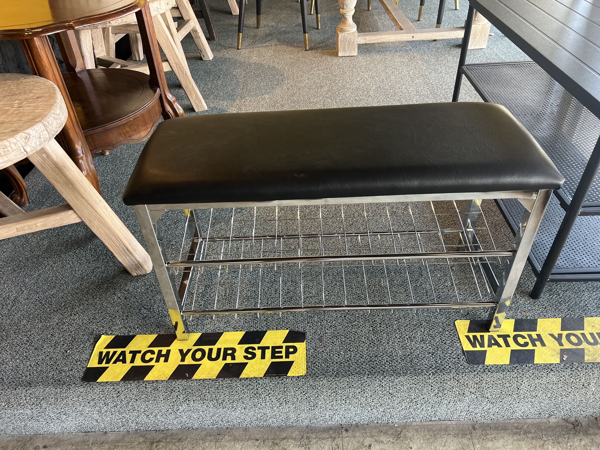 Modern chrome Bench/ Shoe Rack w/ black cushion - SKU: FVQ1HW