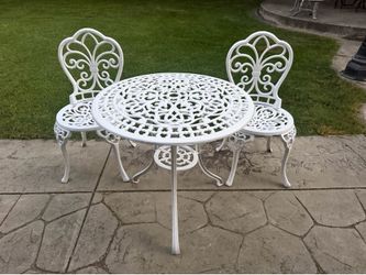Cast Iron Very Heavy 2 Chairs & Table With Umbrella Hole