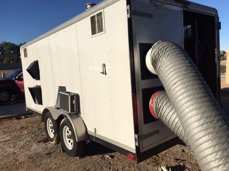 Water out drying trailer. Restoration equipment, floods, flood equipment dehumidifier, air movers, desiccant