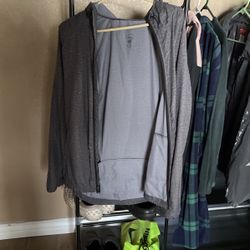 Asics Grey Wind/water Resistant Windbreaker Men Size Medium