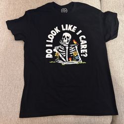 DOM Skeleton Graphic T Shirt Men's Medium Black Do I Look Like I Care Bird Flowe