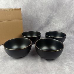 Gibson Home Rockaway Gold Matte Black Cereal Bowls Set 4 Stoneware 5.5”