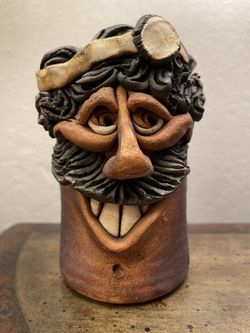 Vintage 1978 Chip Fyn Funny Face Doctor  Stoneware Pottery  Mug 3D Signed Artist