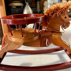 Small Vintage Wooden Rocking Horse Plant Stand