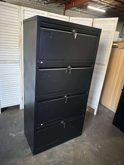 4 Drawer Wide Lateral File Cabinet, Metal Filing Cabinet with Lock, Suitable for Home Office School Hanging Files Letter/Legal/F4/A4 Size,Black,Requir