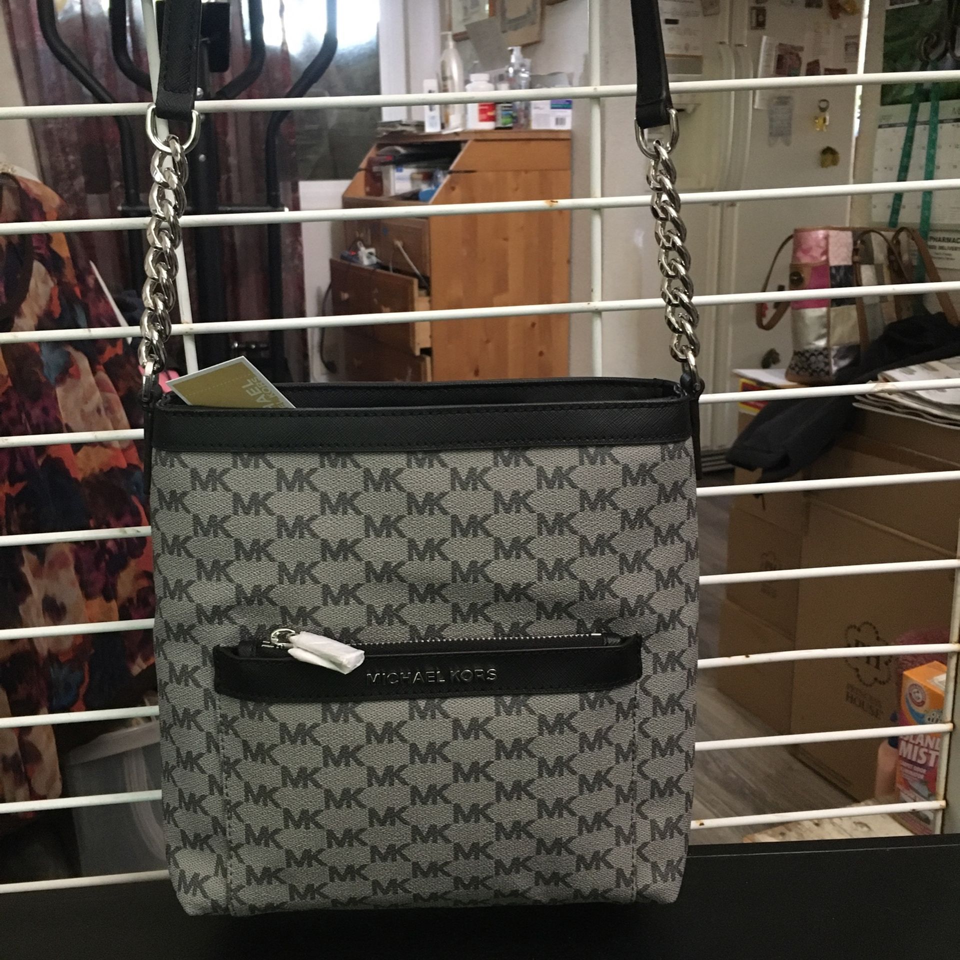 Michael Kors, Purse, Gray/Black Color, Crossbody, Measurements: 10”x10x4”