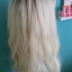 Platinum blonde, he resistance, synthetic hair wig with bangs, long