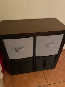 Dark Brown Cube Storage Unit with Fabric Bins