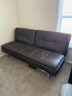 Dark Brown Faux Leather Futon Sofa