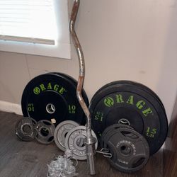 Curl Bar And Plated Weights